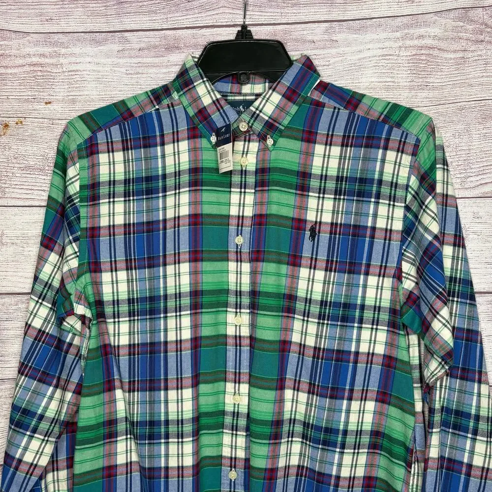 Ralph Lauren Young Men's Youth Long Sleeve Flannel Cotton Button Up Shirt XL New